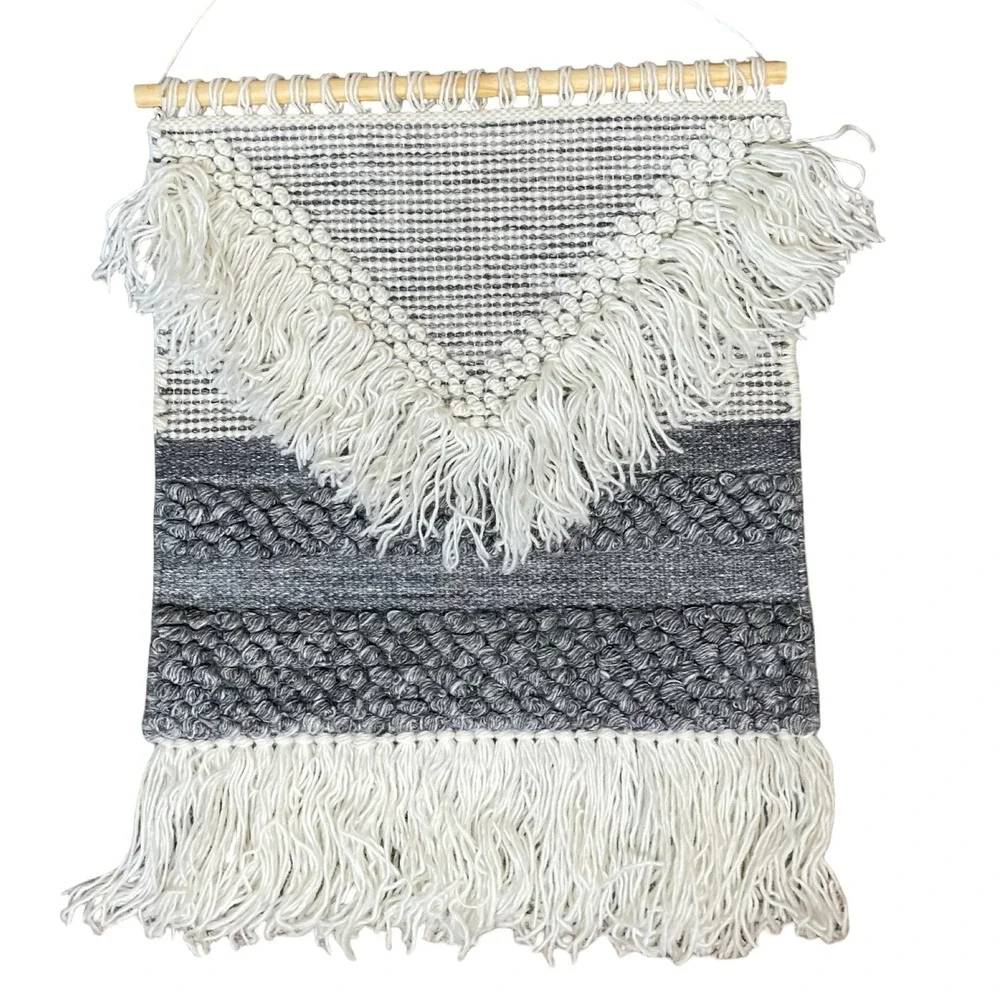 Sugarboo & Co Wall Hanging Tapestry Bohemian Decor Neutral Gray Cream Fringe Art